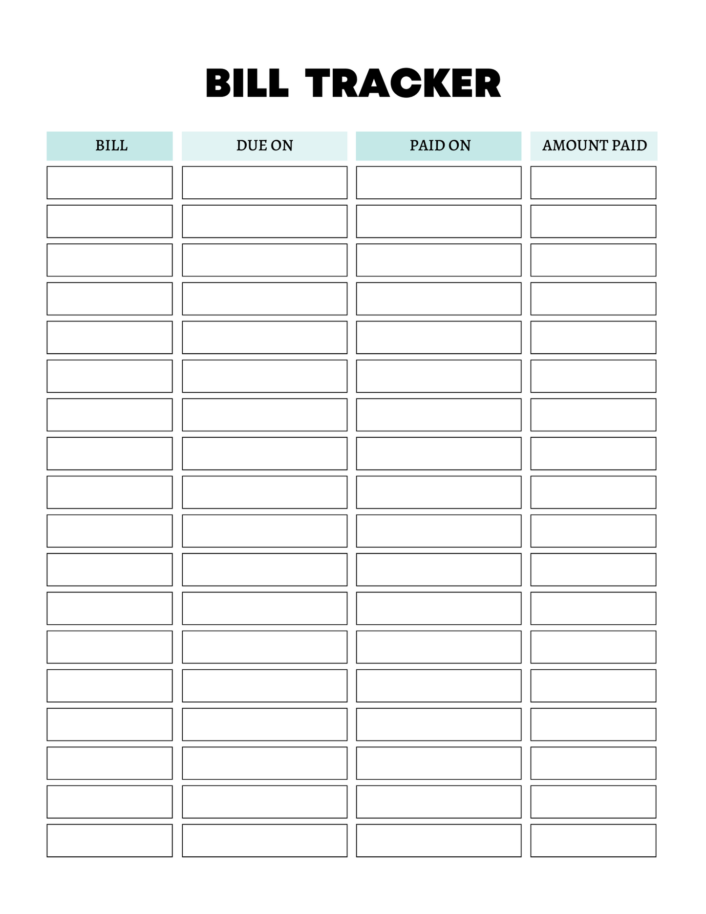 Budgeting Bill tracker Sheet